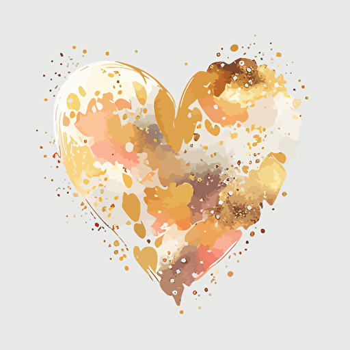 A very cute watercolor heart, detailed, soft colored, gold, valentines day, vector illustration, card, isolated transparent background, beautiful