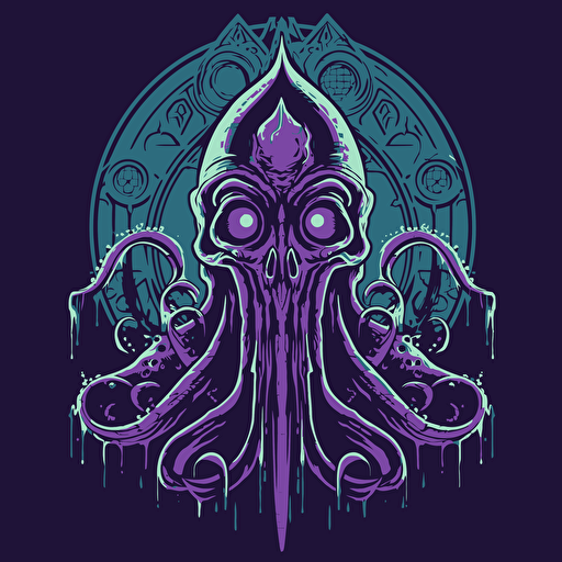 Lovecraftian Lunacy: Eldritch horrors meet gothic sensibilities SVG, flat shading, solid background, mascot, logo, vector illustration, masterwork, 2D, simple, illustrator.