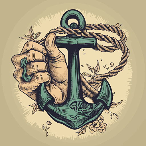 a vector style image of a hand holding an anchor with rope