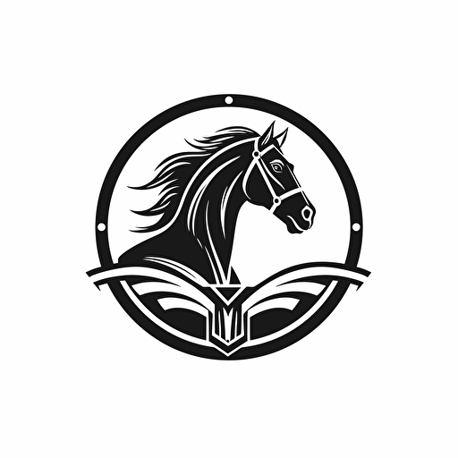 modern equestrian logo, vector flat, black and white, white background
