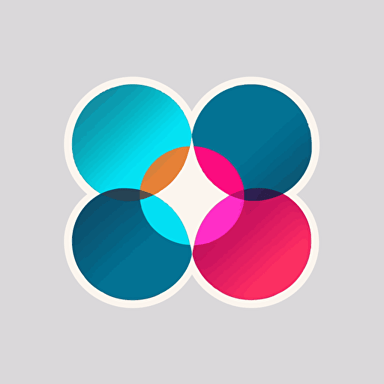vector art logo of a venn diagram with three circles. Make the three circles Red Green and Blue. Where the circles overlap change the color to yellow, pink and cyan. Make it modern, elegant, simple.