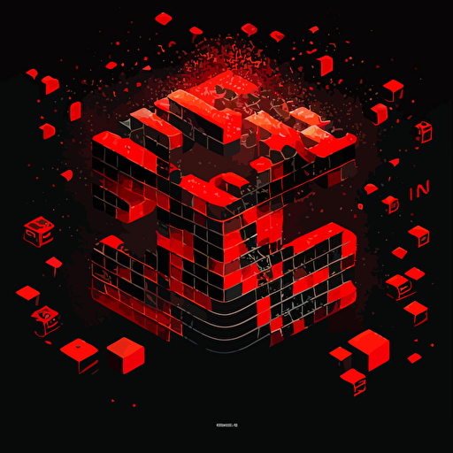 minimalist, vectorized, red and black colors, print layer , delicacy, AWS Lambda logo surrounded by small cubes, dark background