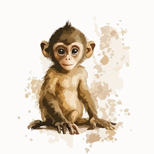 baby watercolor monkey vector,comic style, white background