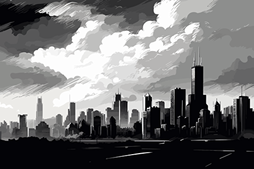 vector art, chicago skyline, clouds