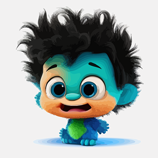 A saturated colorfull baby fur spanish, goofy looking, smiling, white background, vector art , pixar style