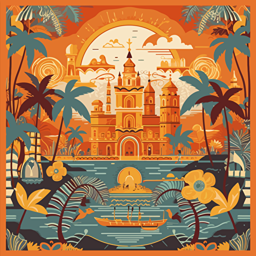 Illustration of India Goa Baga Landscape with Decorative Ethnic Stock Vector