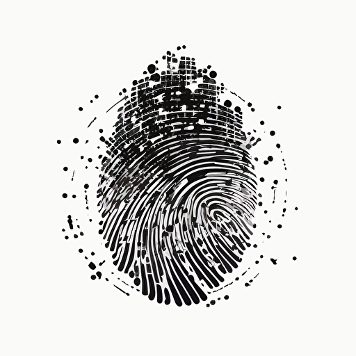 a futuristic pixel simple iconic logo of a fingerprint made of circuitry, black vector on white background.