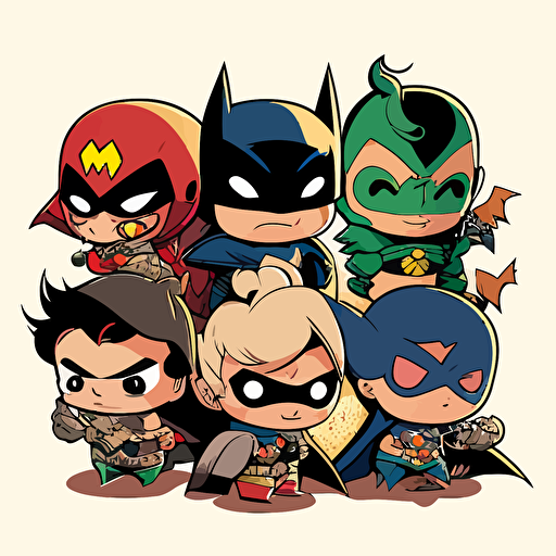group of DC comic book heroes as babies cartoon , vector style art