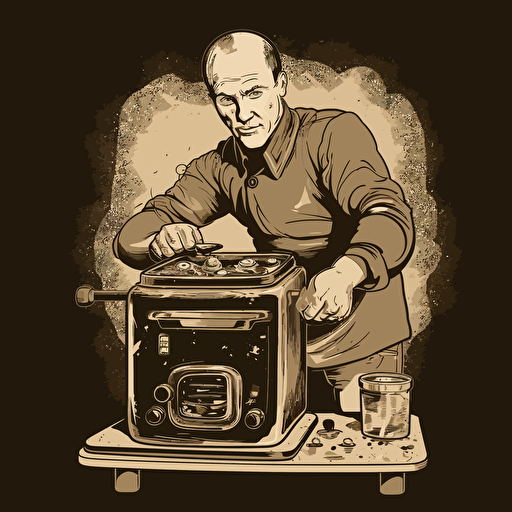 Putin holding stove, sign "1st may", vector, highly detailed, gritty