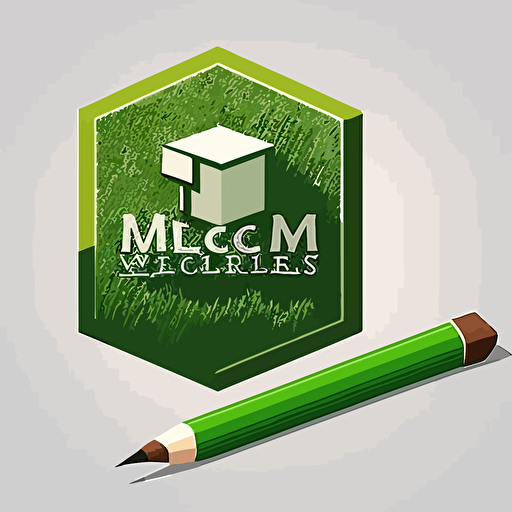 design a minimal vector logo for minecraft educational courses that has a grass block and a pencil