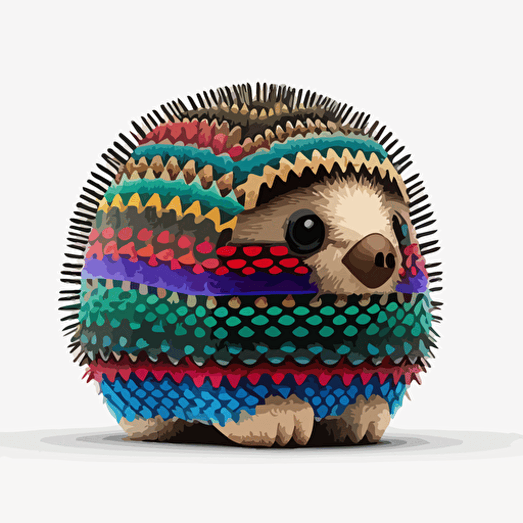 baby colorful leather mexican hedgehog , facing camera, folk, flat white background, octane render, v-ray , vector art, pixar style