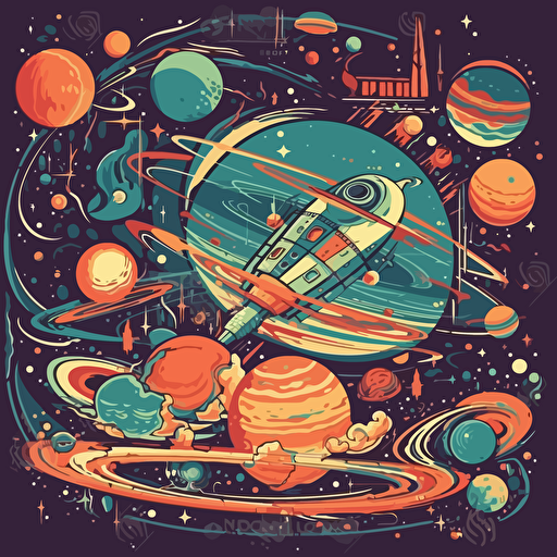 space background, cartoon illustration, colors, Vector illustration, retro colors