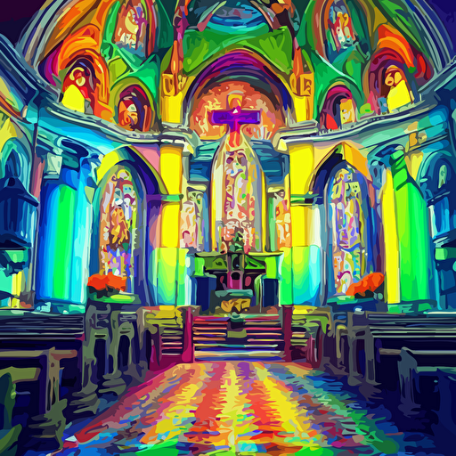 colorful church heaven，hyperdetailed photorealism uhd amazing depth glowing rich colors golden ration 3d shading cinematic lighting artstation concept art
