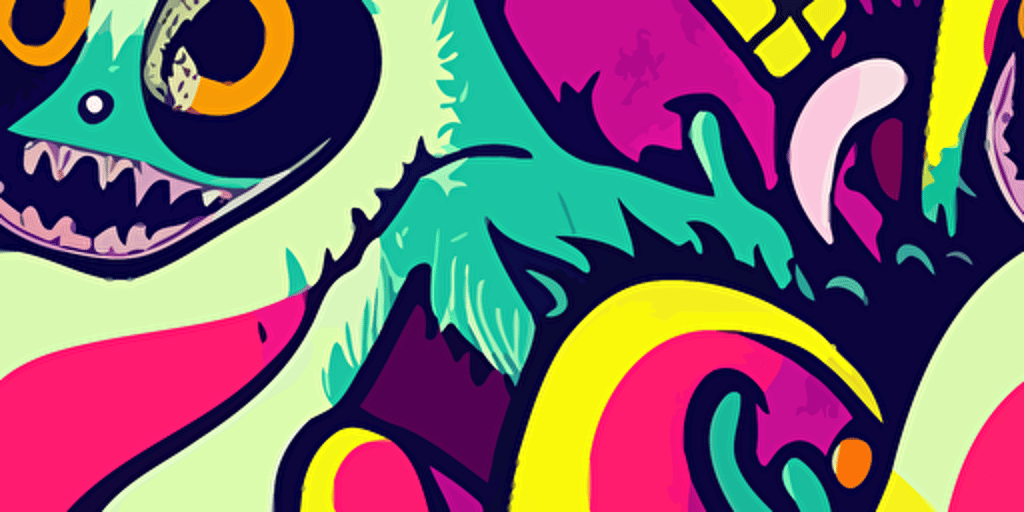 cute monster illustrations, vector punk goth style, colourful, line detail