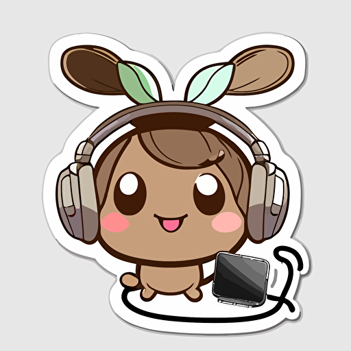 sticker, Happy buckeye wearing Headphones, kawaii, contour, vector, white background