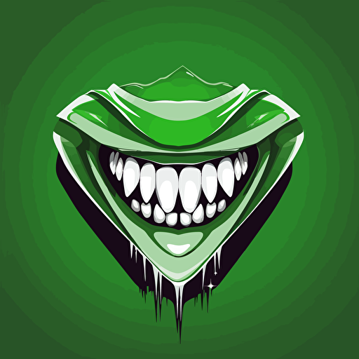 a green logo of vampire fangs flying on a flag, vector art,