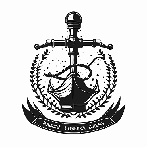 simple black and white emblem for boathookah. marine style. Featuring a shisha with an anchor as the base and the shisha pipe wrapped around it, vector simple minimal
