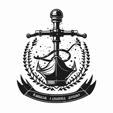 simple black and white emblem for boathookah. marine style. Featuring a shisha with an anchor as the base and the shisha pipe wrapped around it, vector simple minimal