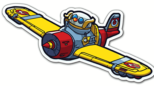 cute robot flying a plane, Sticker, Adorable, Cool Colors, Pencil Drawn, Contour, Vector, White Background, Detailed::