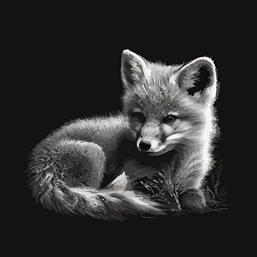 A vectorized image of a baby fox streaming in black and white