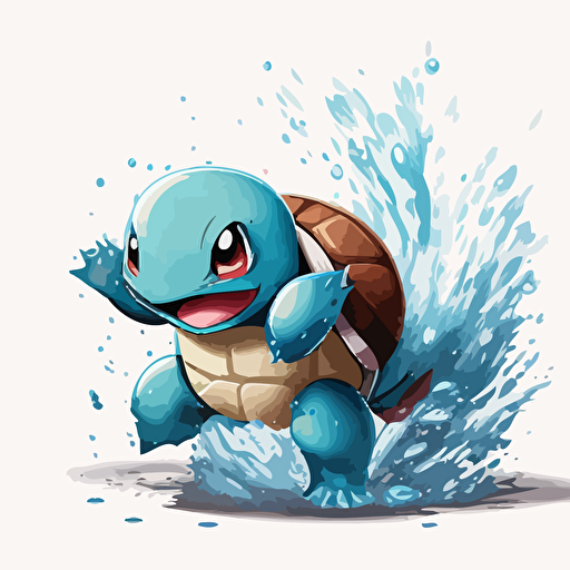 squirtle vector, shooting white water from between its legs, white background