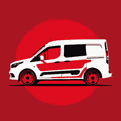 white ford transit connect, silhouette, white color, red background, cartoon vector style