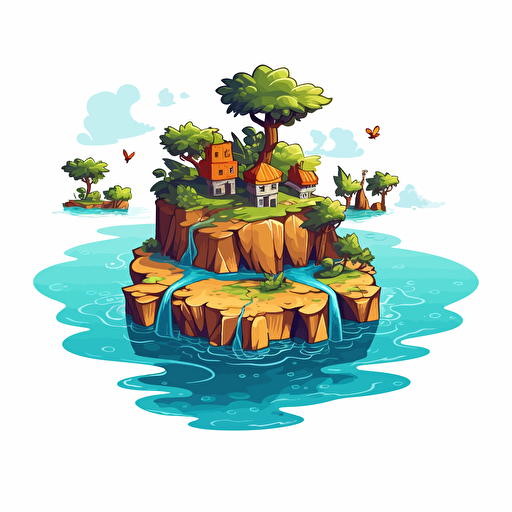 "Generate a cartoon illustrated vector image of a floating island on a white background.