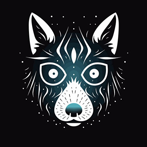 Wolf eyes closed, Banksy style, black background, large closed shapes, fantasy roboter, white space to fill, abstract, artistic, pen outline, white background, very simple, full field of view, centre, minimalistic logo vector art , simple flat vector logo