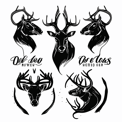 set of black deer logos, black ink vectors, white background