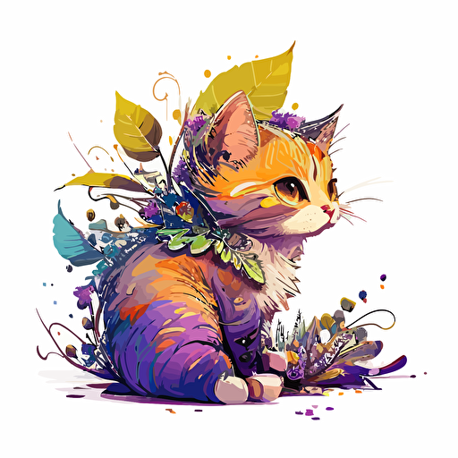 super cute cat, vectorbloom, w de angle, 2D, hdr,  solated on a wh te background