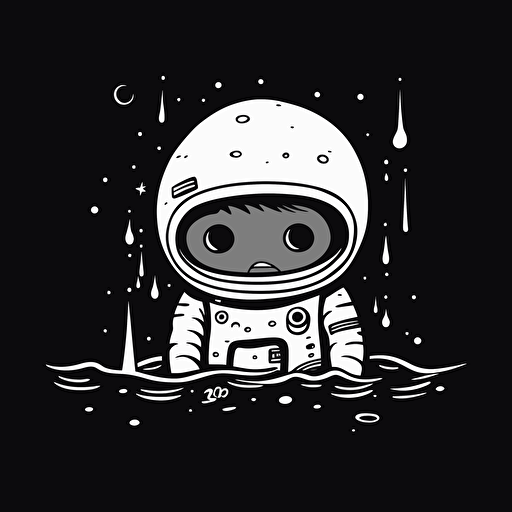 sad astronaut floating, simple vector black and white, mistery book illustration, minimalism, ghibli style