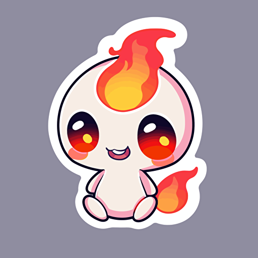 Kawaii fire sticker, flat, 2D, vector, 16 colors, white background, in anime chibi style
