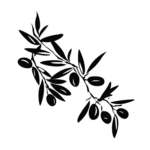 silhouette of a olive branch,minimalistic design,cartoon style,vector,black and white image,white background