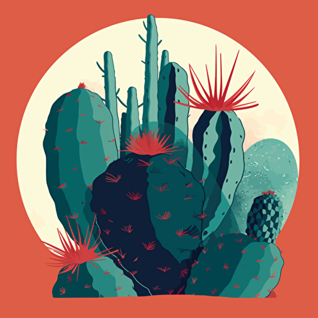 vector art, cactus illustration, simple shapes, minimalist, printmaking, vibrant colors