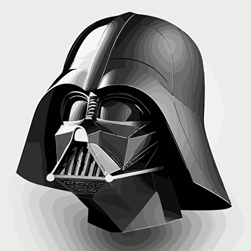 black and white vector of darth vader helmet, 45 degree angle