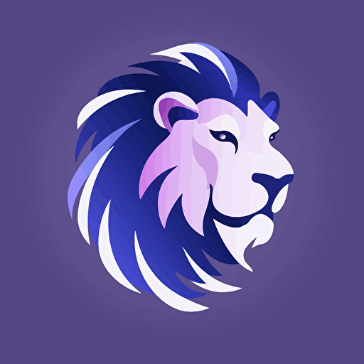 flat, vector, logo, lion head, facing right, confident, head slightly up, modern, blue, white, purple