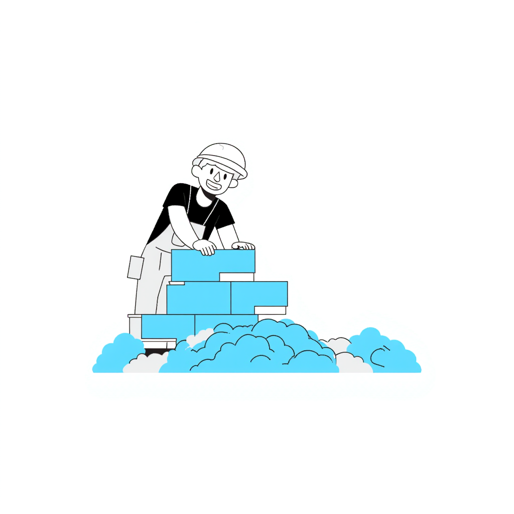 a construction worker putting down bricks