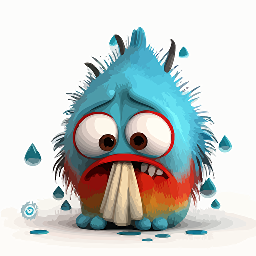 A crying baby fur monster, capricious, ukranian colors, white background, vector art , pixar style