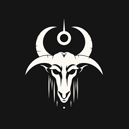 occult moon with a goat eye inside with 3 tears, minimalist logo, flat vector, black and white