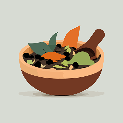 cute and minimalist compost bowl, vector, simple, green and brown, vegetable peels, 2d, minimal