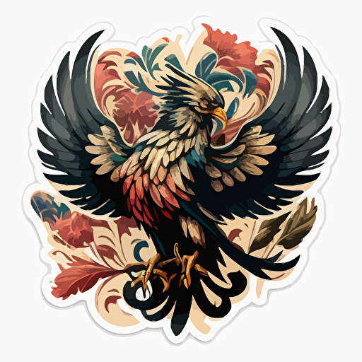 sticker of a sleepy phoenix coat of arms, highly detailed, vector art, defined sticker cutout, plain white background, 32k