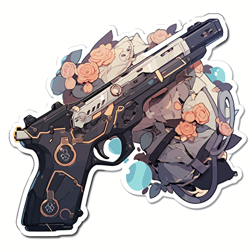 mouse with pistols, Sticker, Hopeful, Tertiary Color, mural art style, Contour, Vector, White Background, Detailed, cut out