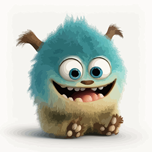 A gorgeus ukranian baby fur monster, smiling, white background, vector art , pixar style