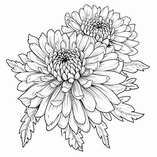 Chrysanthemums flower ignorant style No Shadow. Cartoon. Coloring page. Vector. Simple.