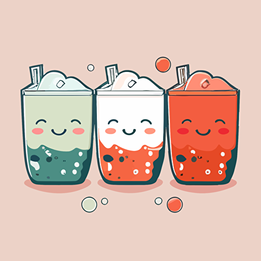 3 cute oolong tea smilling red and white. Vector style. 2D. Drawing.