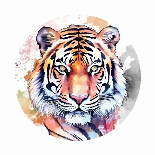 Watercolor vector illustration tiger muted colors sticker white background