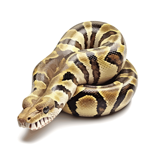 standing Ball Python reptiles looking straight in the camera, white bg, vector