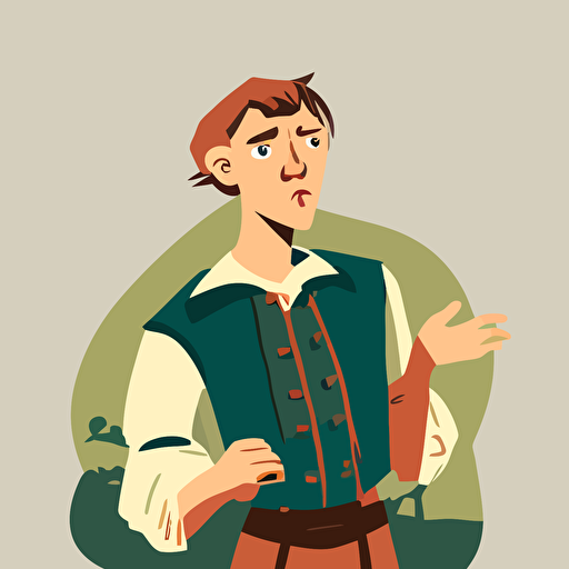 flat vector illustration of a slack-jawed teenage mediavel peasant shrugging
