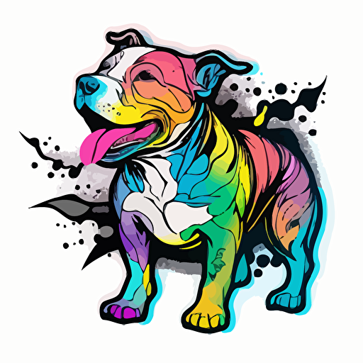 graffiti style Pitbull dog, Sticker, Joyful, Neon, Anime, Contour, Vector, White Background, Detailed