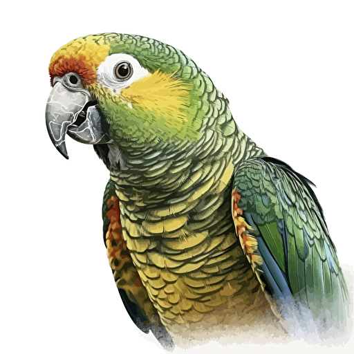 Amazon Parrot bird looking straight in the camera, white bg, vector